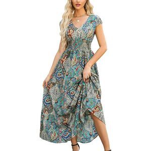 Cupshe Women S Cap Sleeve Paisley Print V-Neck Maxi Dress
